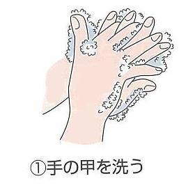 ①手の甲を洗う