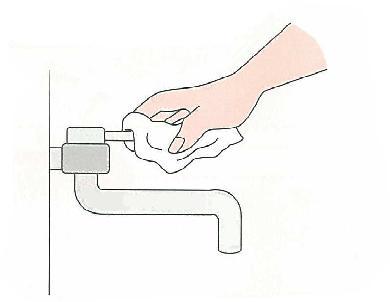 使い捨てタオルで蛇口を締める図